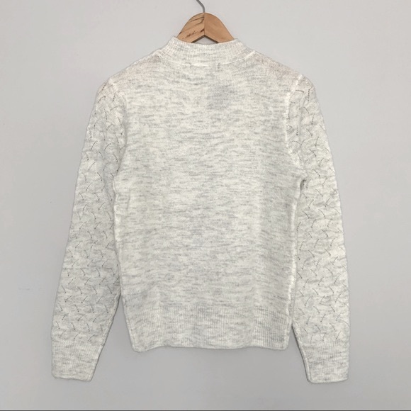 Fall Winter Pointelle Knit Crew Mock Neck Long Sleeve Sweater Top in Cream (M) - Picture 5 of 5